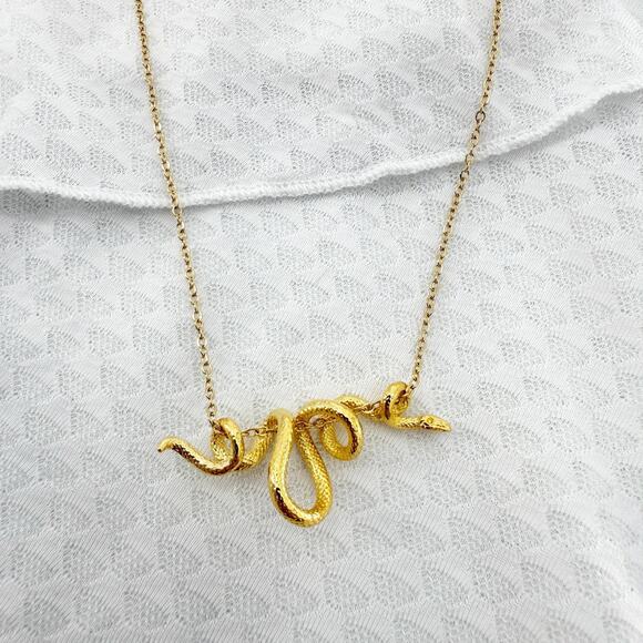 Snake Necklace Gold Serpent Necklace Gothic Necklace Gold Snake Necklace - Picture 1 of 4